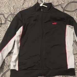 Puma Women's Black Jacket with White and Hot Pink Accents